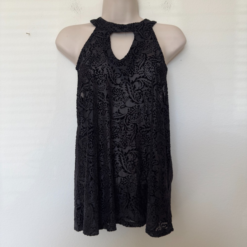 Bongo Women Velvet Paisley Top Small Black Halter‎ Neck Whimsigoth Witchy Fairy